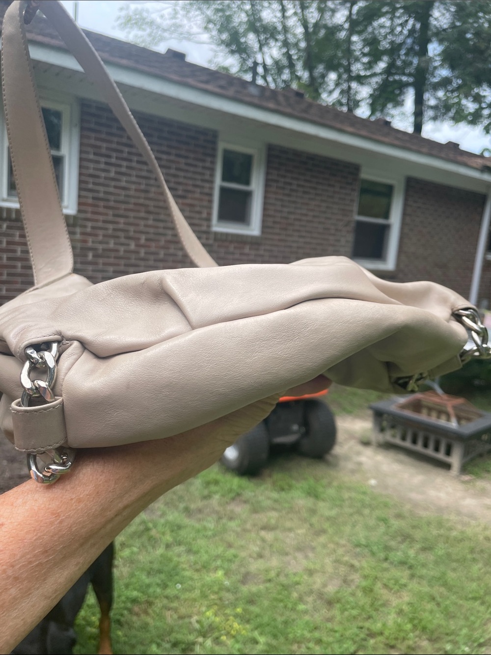 Furla Taupe Leather Hobo with Silver Chain Detail - Picture 5 of 11